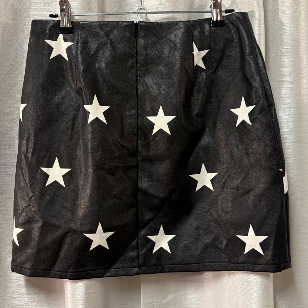 Western Star Print Faux Leather Mini Skirt Black Small - Picture 4 of 5